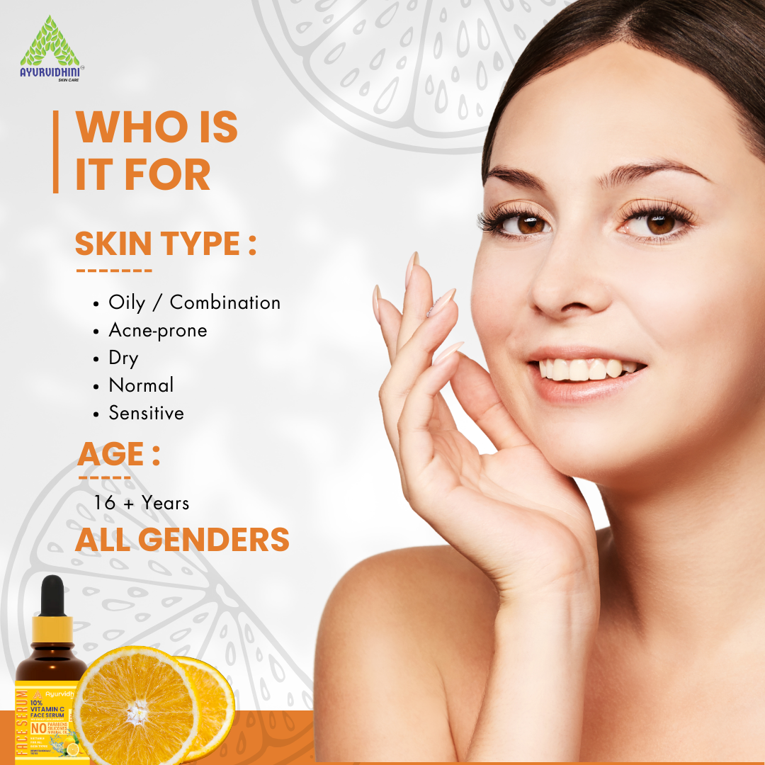 AYURVIDHINI - 10% VITAMIN C FACE SERUM "Glow Brighter, Shine Younger 15ml.